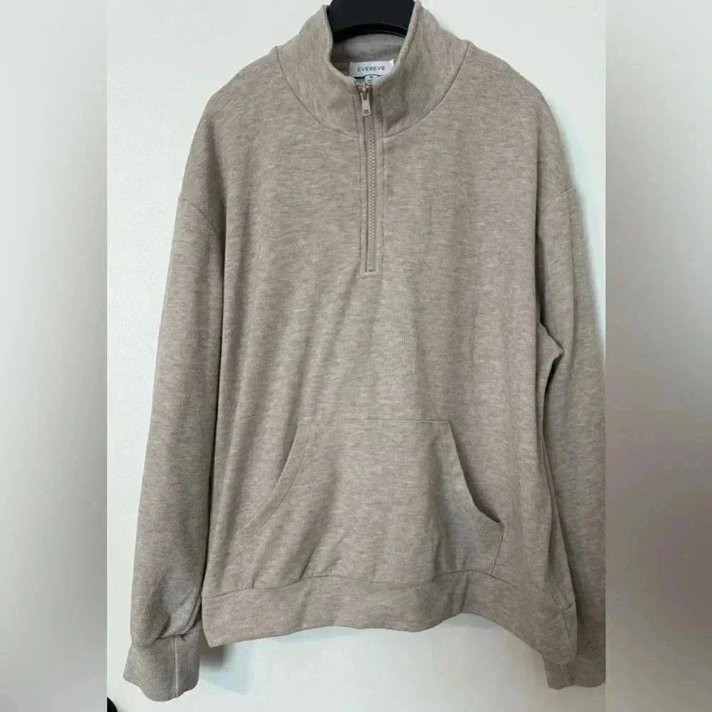 Evereve Half Zip Sweatshirt | Size Medium | Tan marled